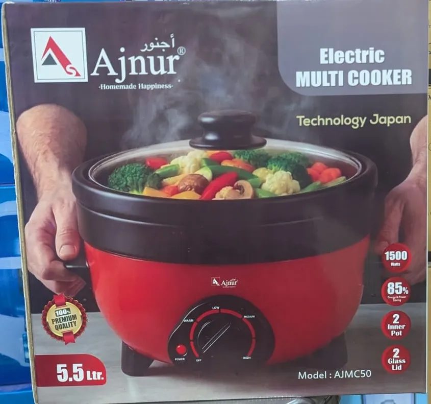 Ajnur 5.5 Liter Electric Curry Cooker AIMC50 | Ajnur Electric Korai | Ajnur Electric Multifunction Cooker 1500 Watt ৳3600taka · Ajnur 5.5 Liter Capacity 2 Pots and 2 Lids 1500 Watt Maximum Power Low, 