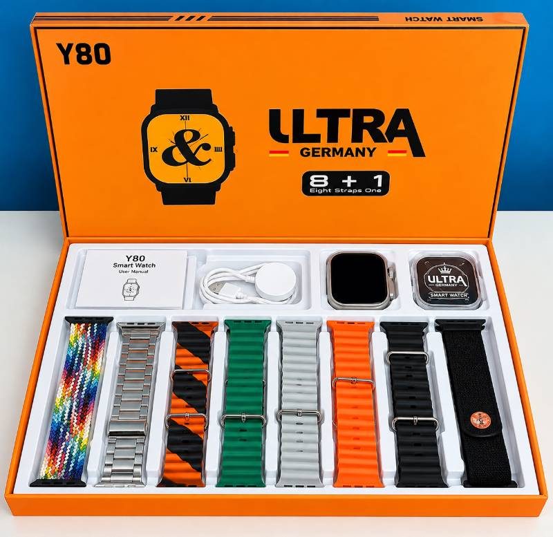 ⌚ Y80 Ultra Smartwatch – 8 Strap Premium Combo 🔥