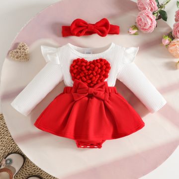 Baby Heart Romper Dress with Headband - 0-3M | Fashion Queen